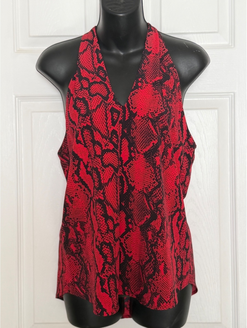 Veronica M Red and Black Snakeskin Print Halter Top Size S
